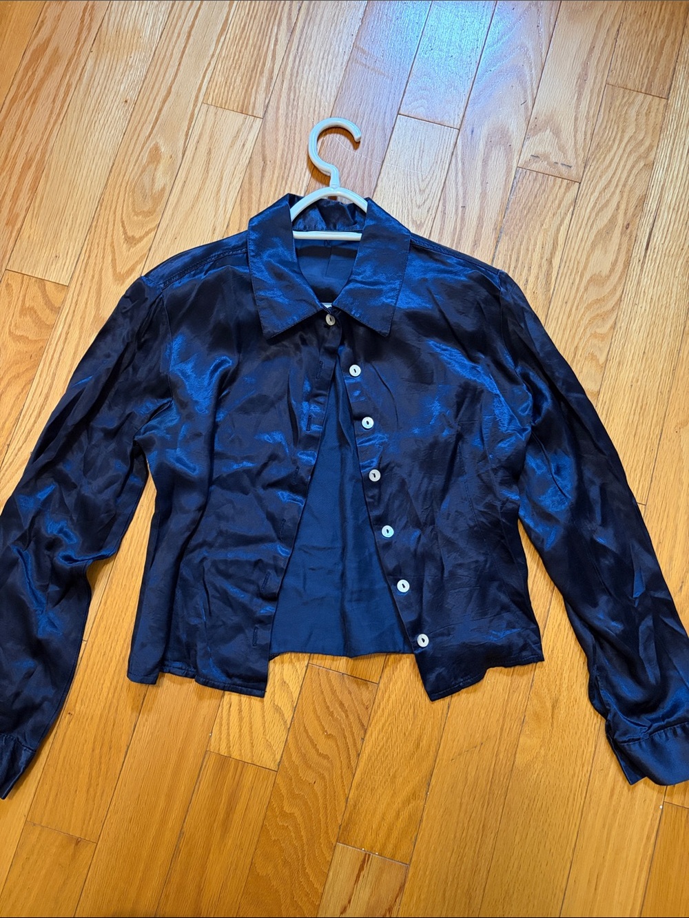 Navy Silk Button-up Top